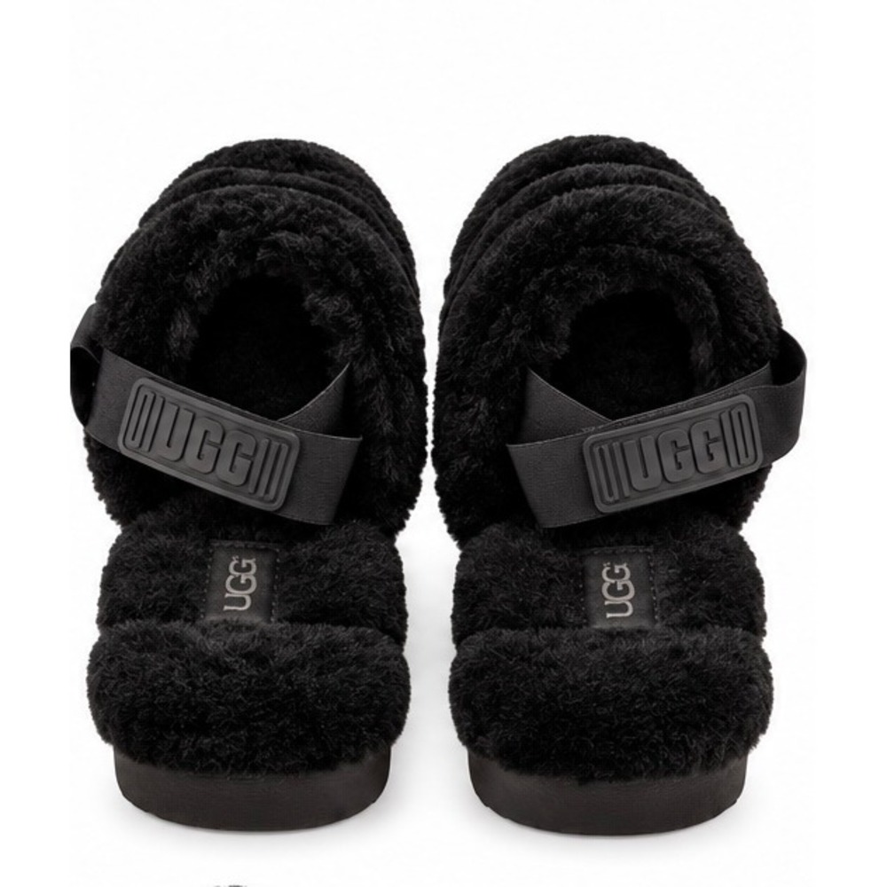 UGG Fluffita Slide Faux Fur Womens Black size 8 Platform Slingback Sandal